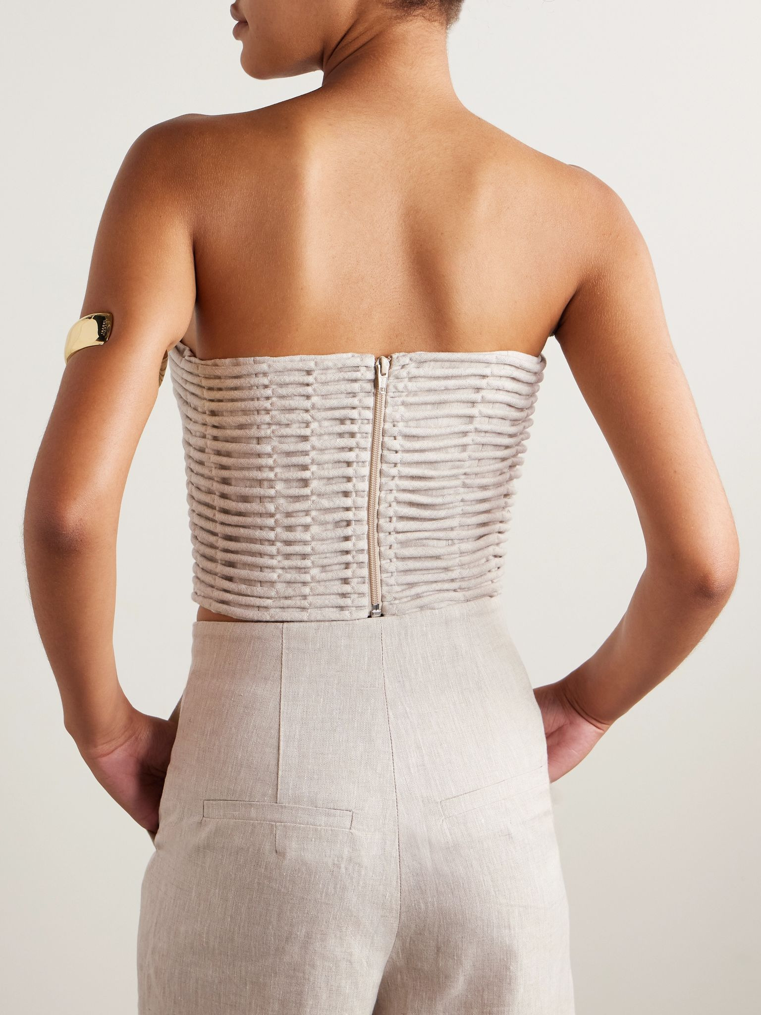 Prateek embroidered linen corset top Off-white - 3