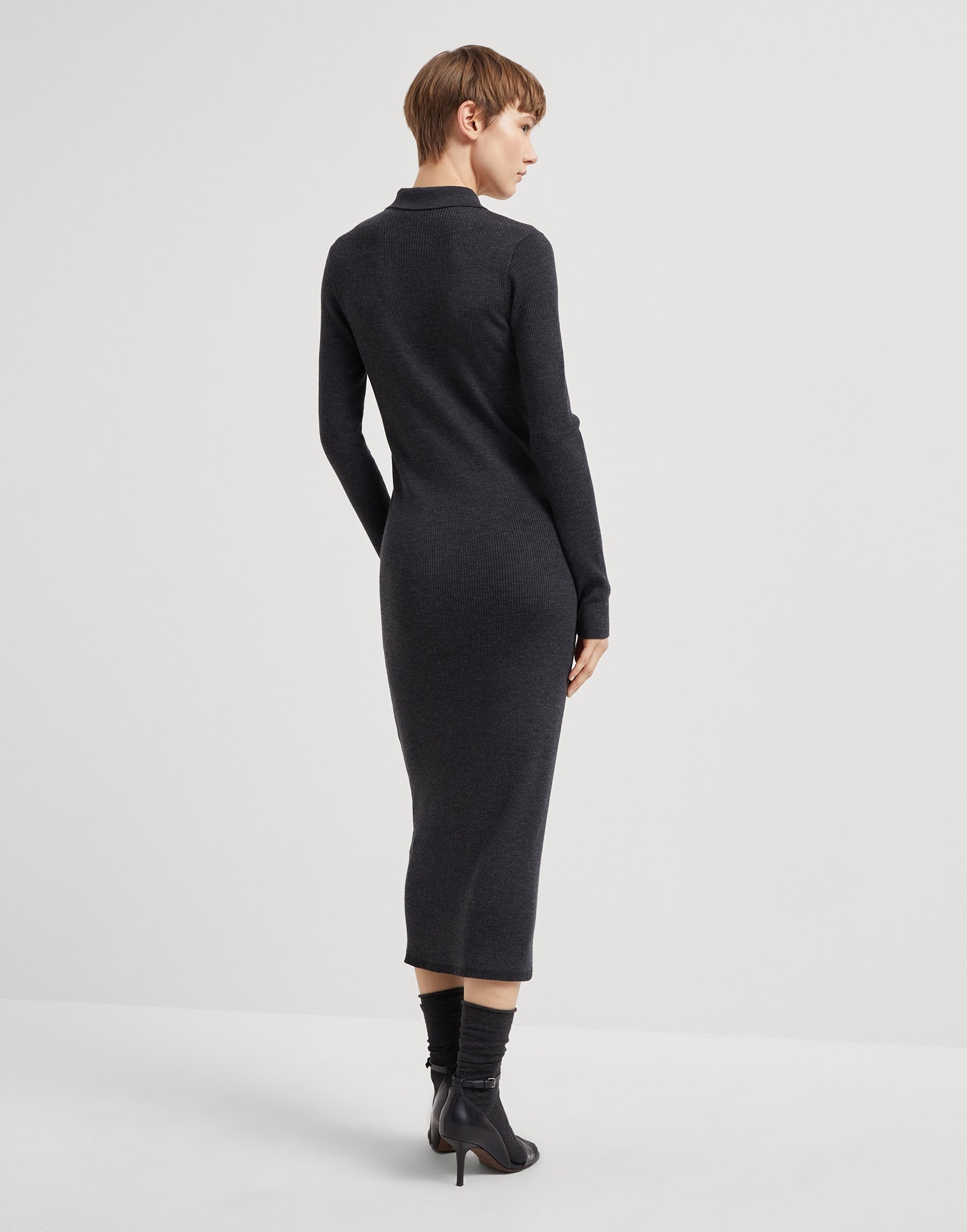 Virgin wool and cashmere lightweight rib knit dress with precious zip - 2