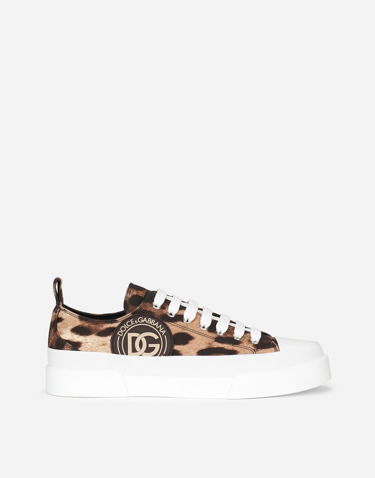 Cotton drill Portofino Light sneakers with leopard print and DG logo - 1