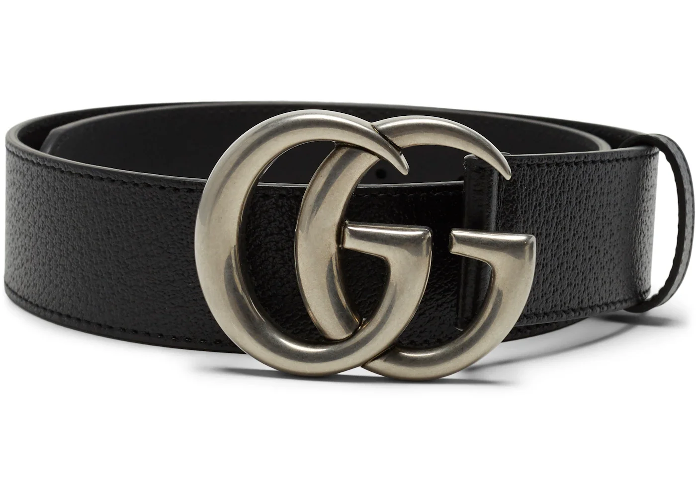 Gucci Double G Silver Buckle Textured Leather Belt 1.5 Width Black - 1