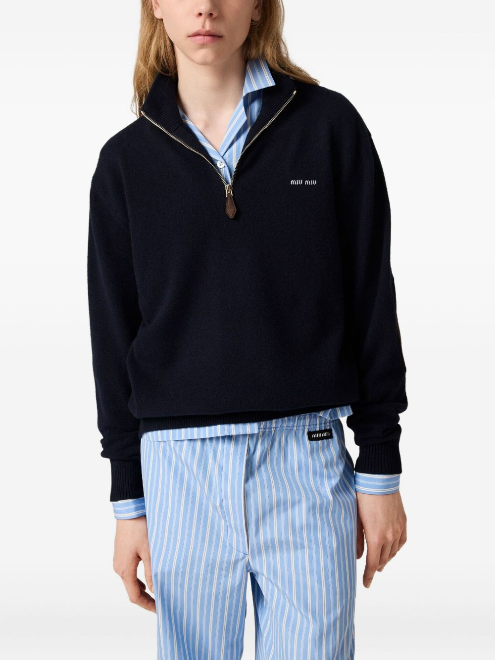 suede-patch half-zip sweater - 3