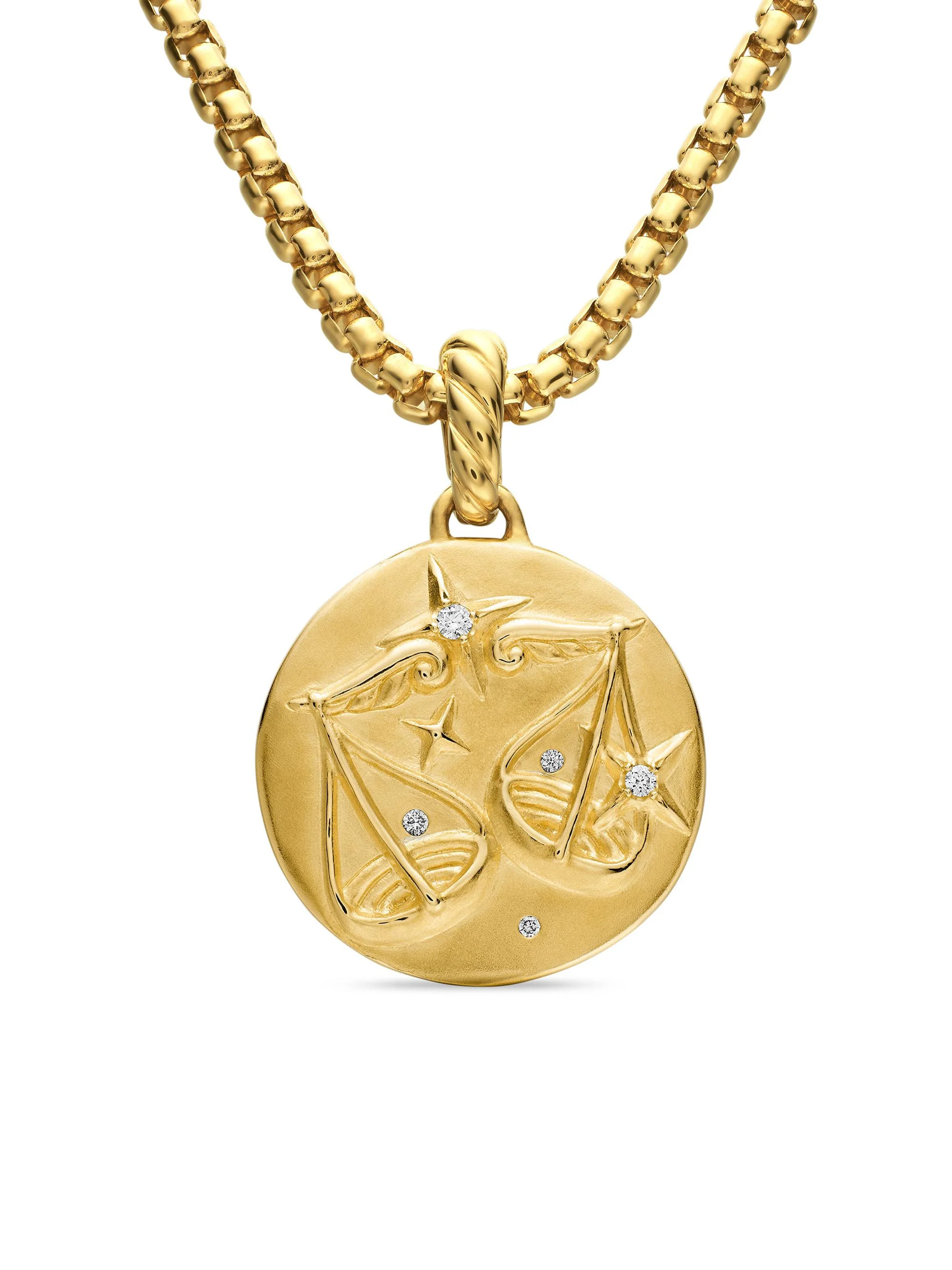 Women's Zodiac Amulet in 18K Yellow Gold with Diamonds - Libra - 1