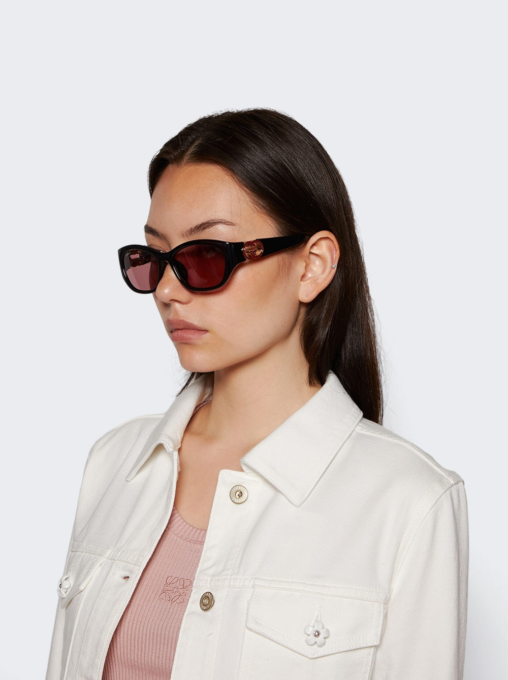 Hailey 57 Round Sunglasses Shiny Black - 3