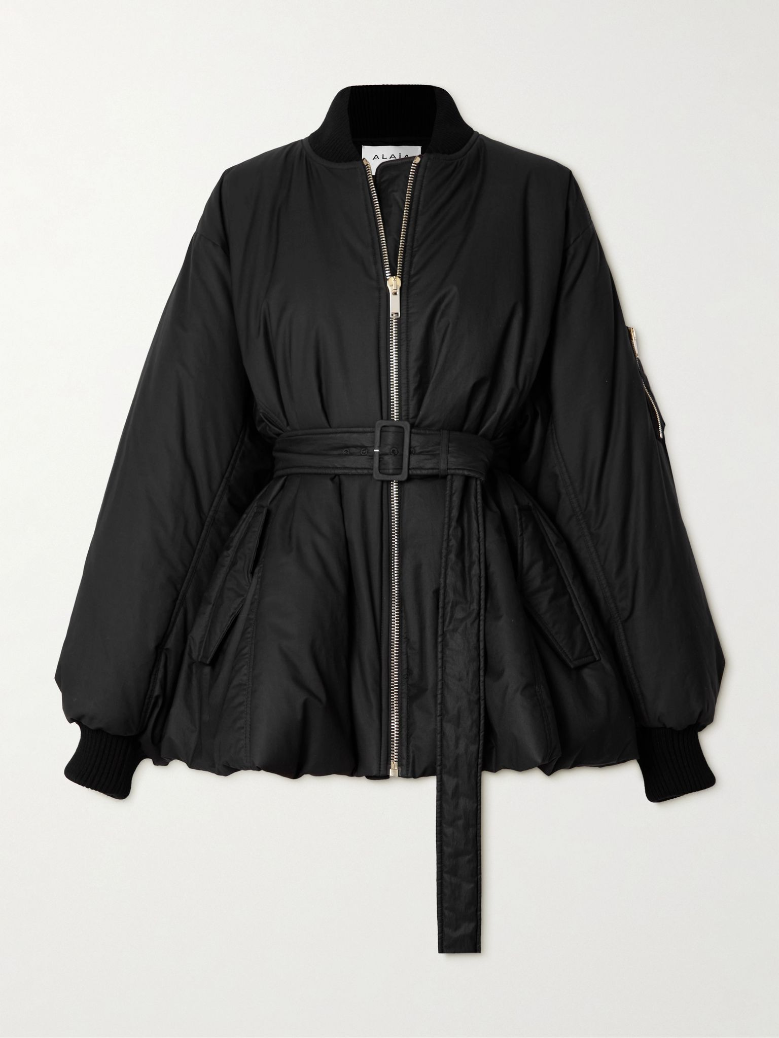 Belted cotton-blend twill peplum jacket Black - 1