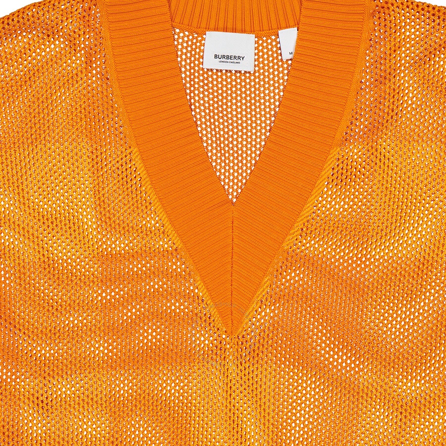 Burberry Ladies Deep Orange Zoie Check Mesh Lace V-Neck Jumper - 7