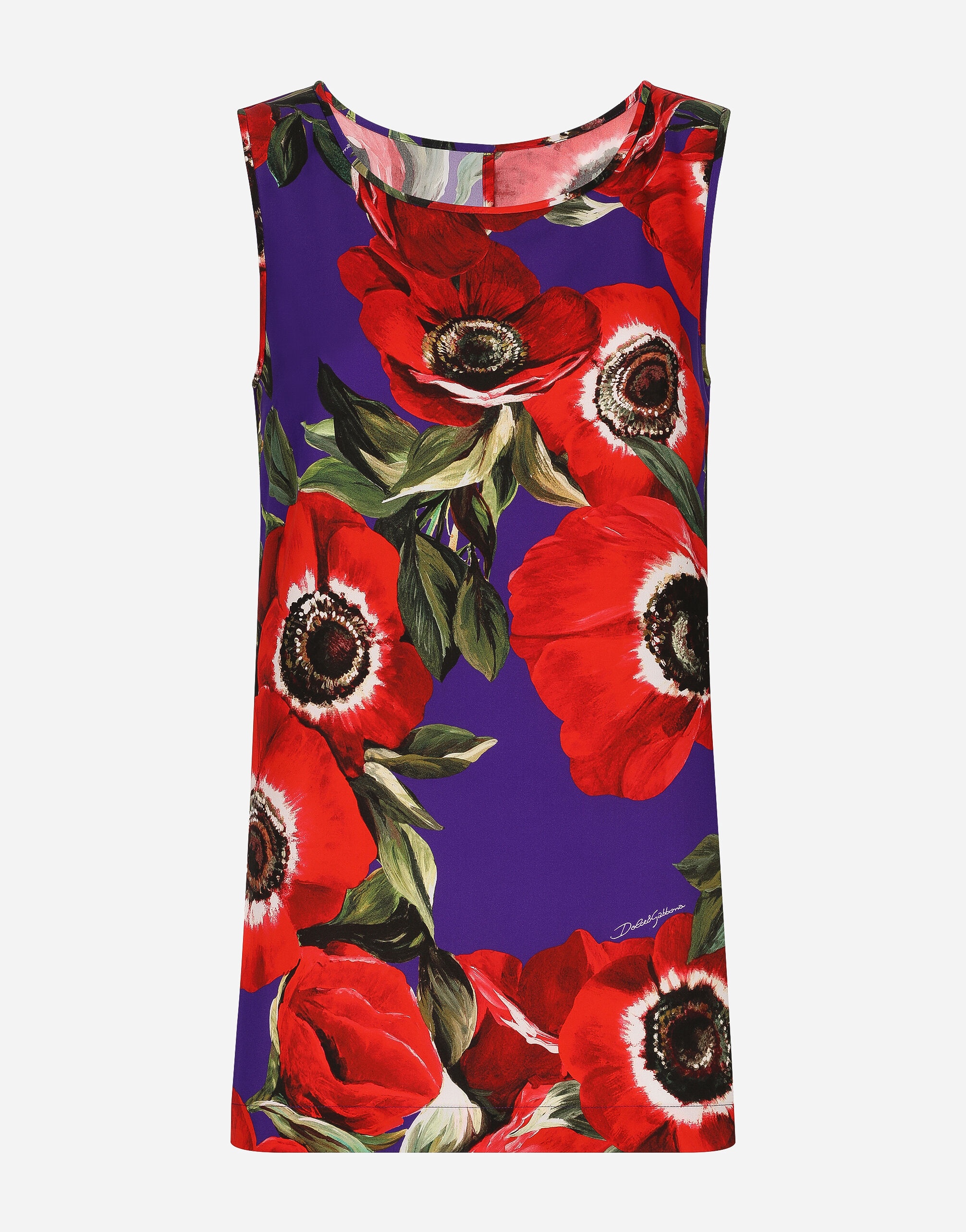 Charmeuse tank top with anemone print - 1