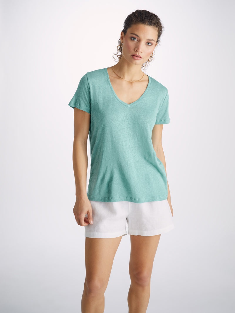 Women's V-Neck T-Shirt Jordan Linen Soft Aqua - 5
