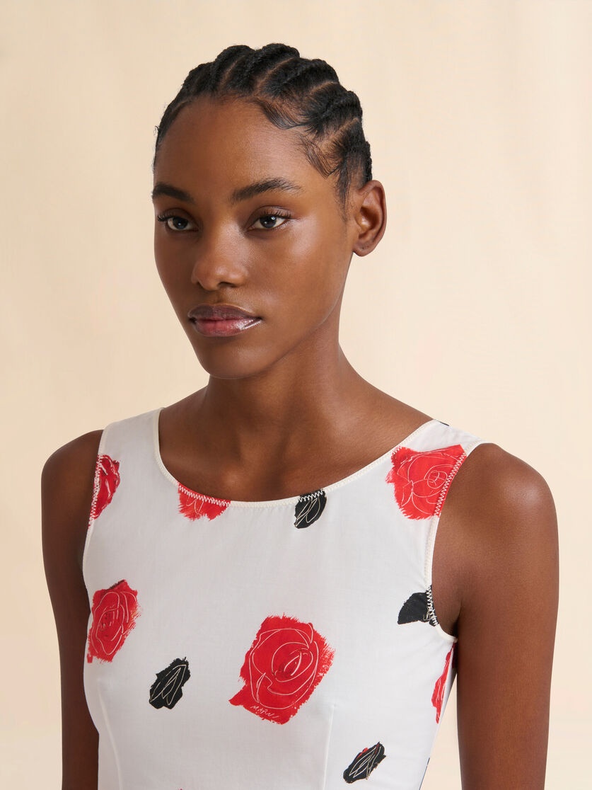 WHITE POPLIN BUSTIER DRESS WITH IRIS PRINT - 4