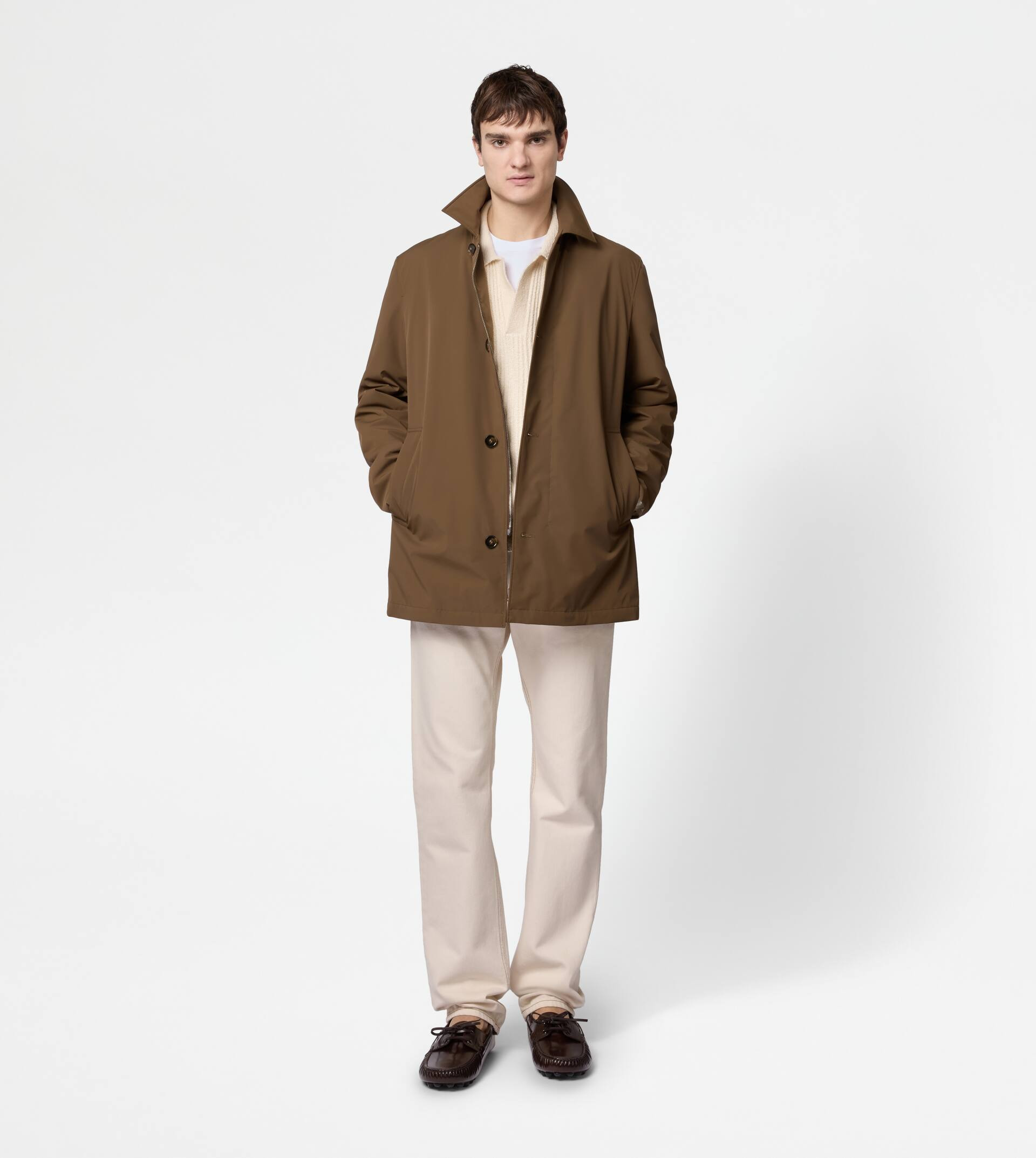 CAR COAT IN STRETCH NYLON - BROWN - 2