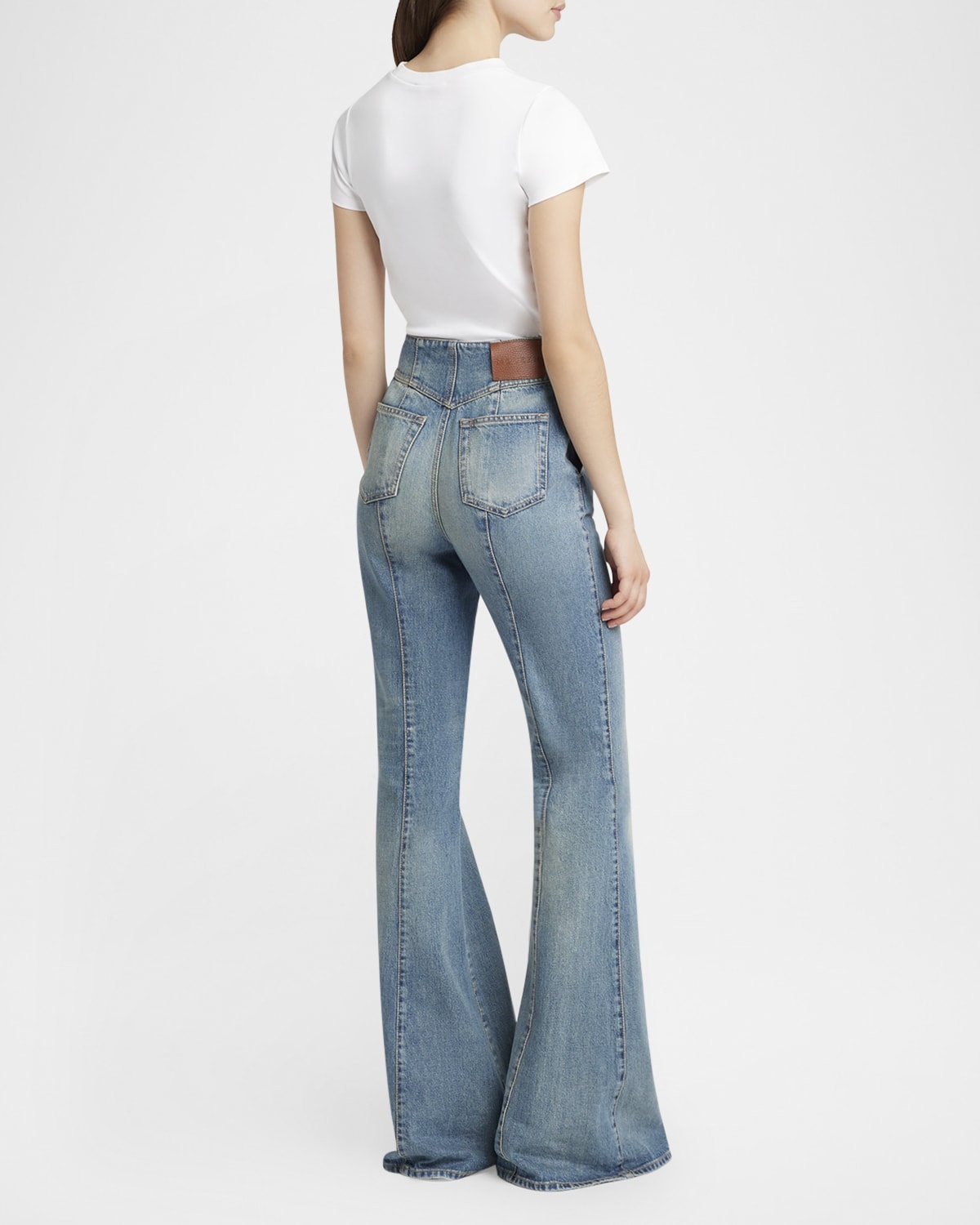 Alexander McQueen Foldover-Waist Denim Flare Trousers