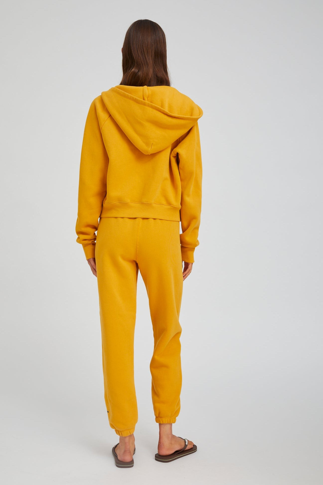 MUSTARD COTTON SHRUNKEN ZIP UP HOODIE - 6