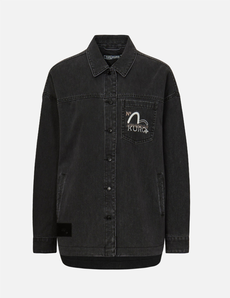 EVISU Kamon Glitter Print Oversize Denim Shirt Jacket outlook