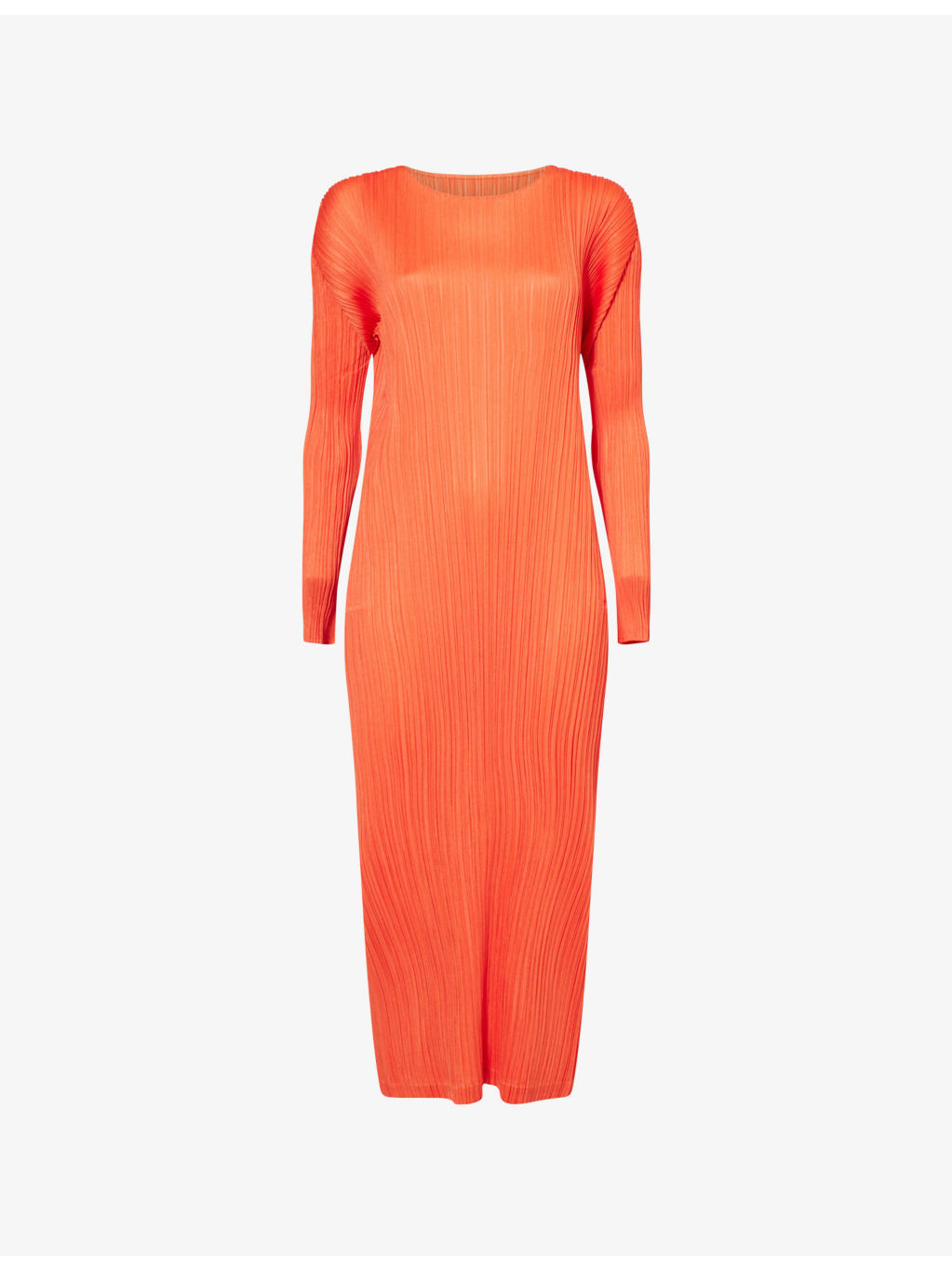 Long-Sleeve Pleat Knitted Midi Dress - 1