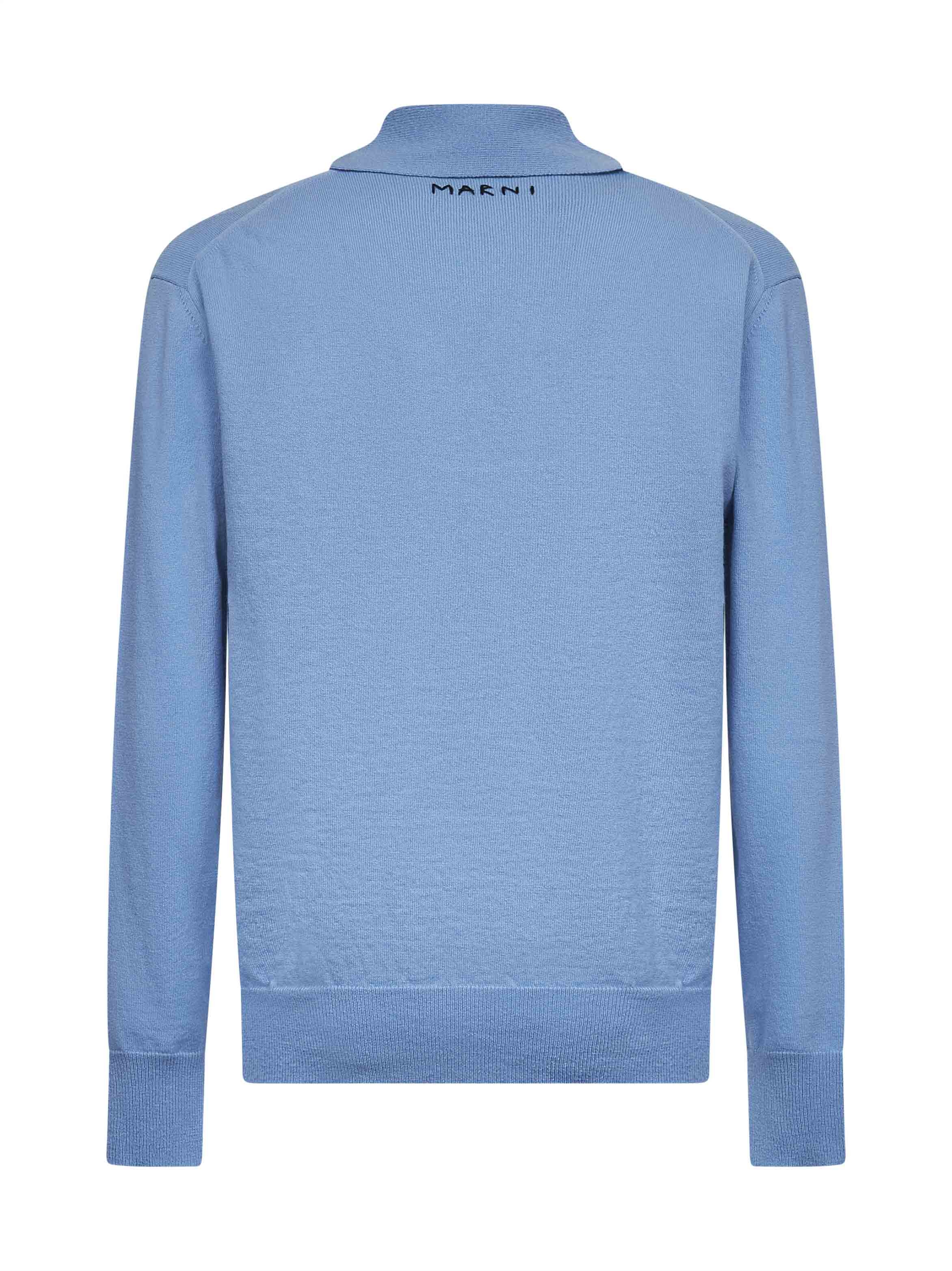 Light blue virgin wool knit polo shirt - 2