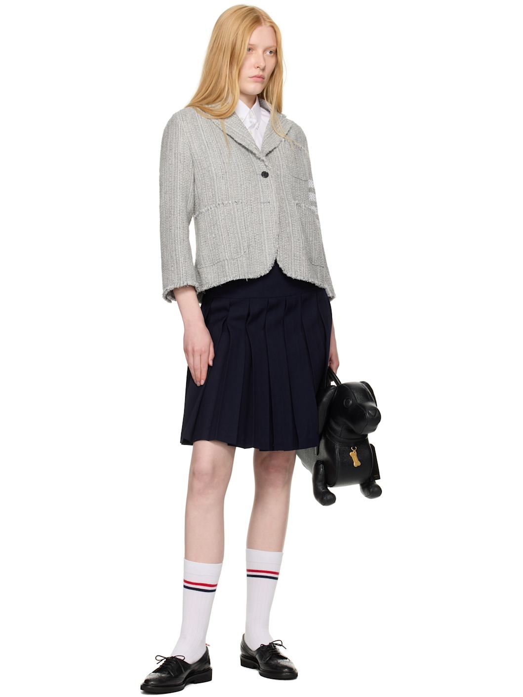 Gray Tweed Fray 4-Bar Cropped Sack Blazer - 4