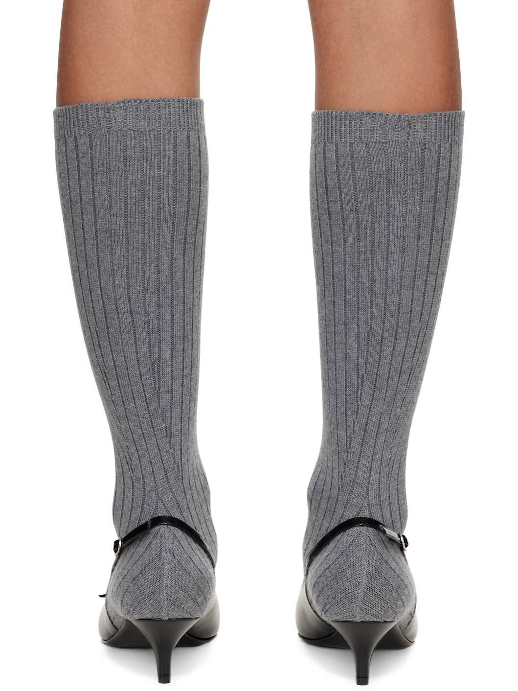 Gray & Black Ribbed Sock Boot Heels - 2