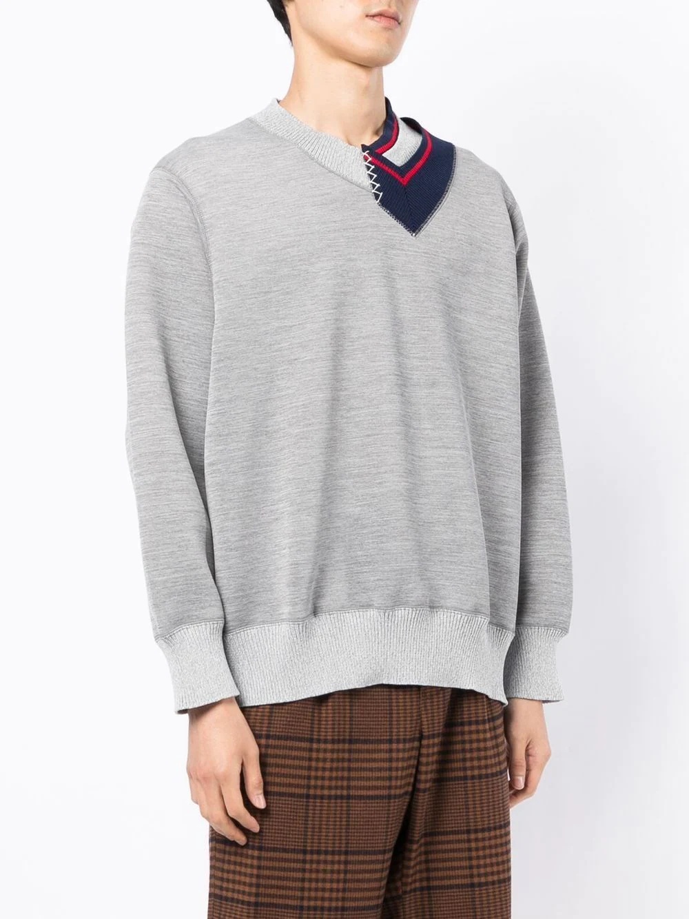 panelled crew neck sweater - 3