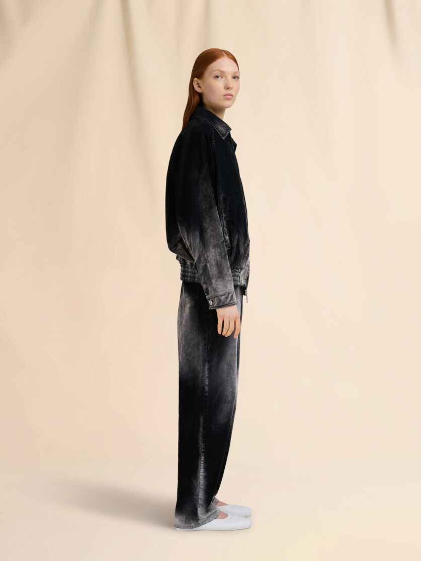 BLACK FLOCKED DENIM JEANS - 5