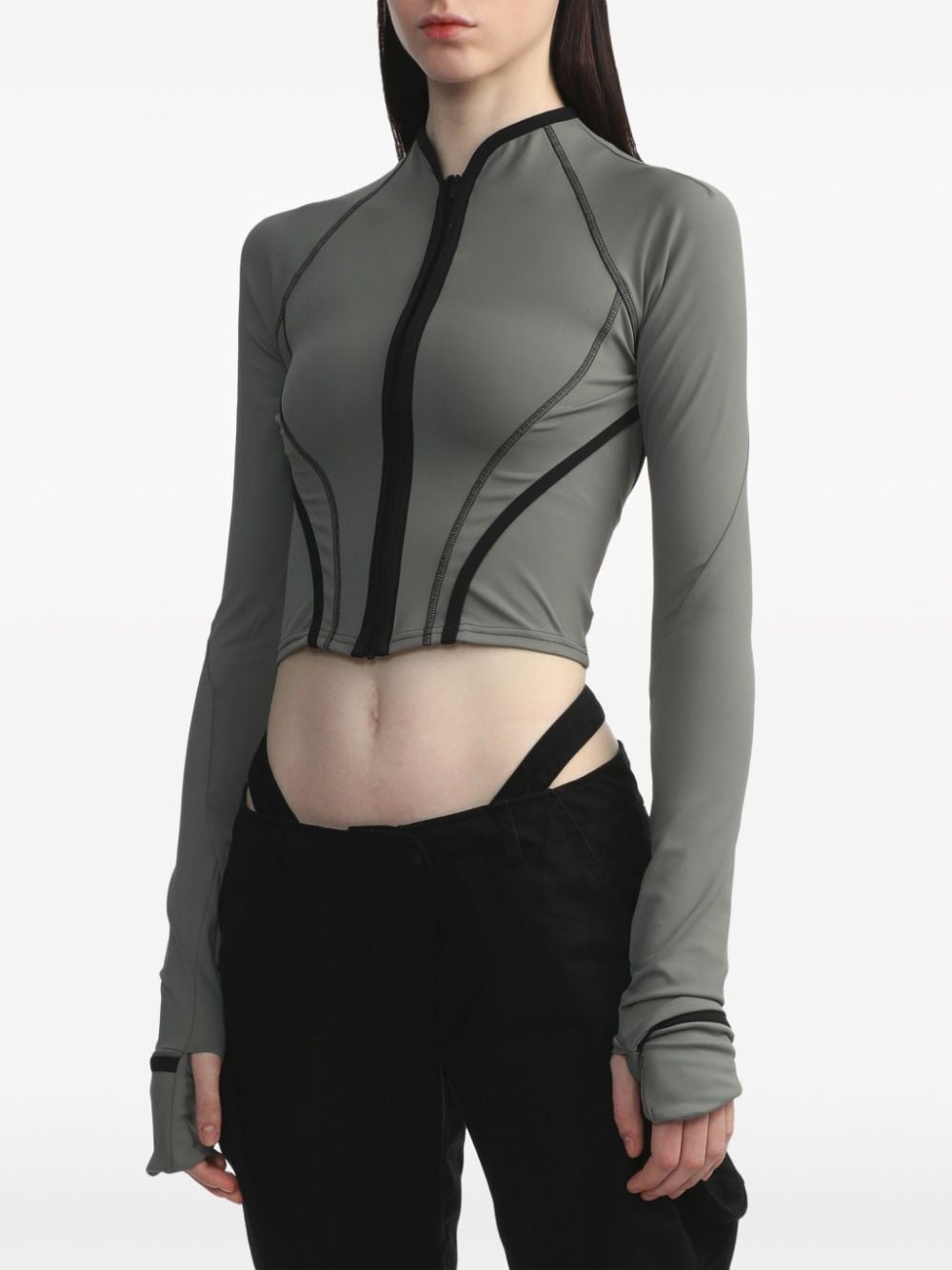 cut-out zip-up crop top - 3