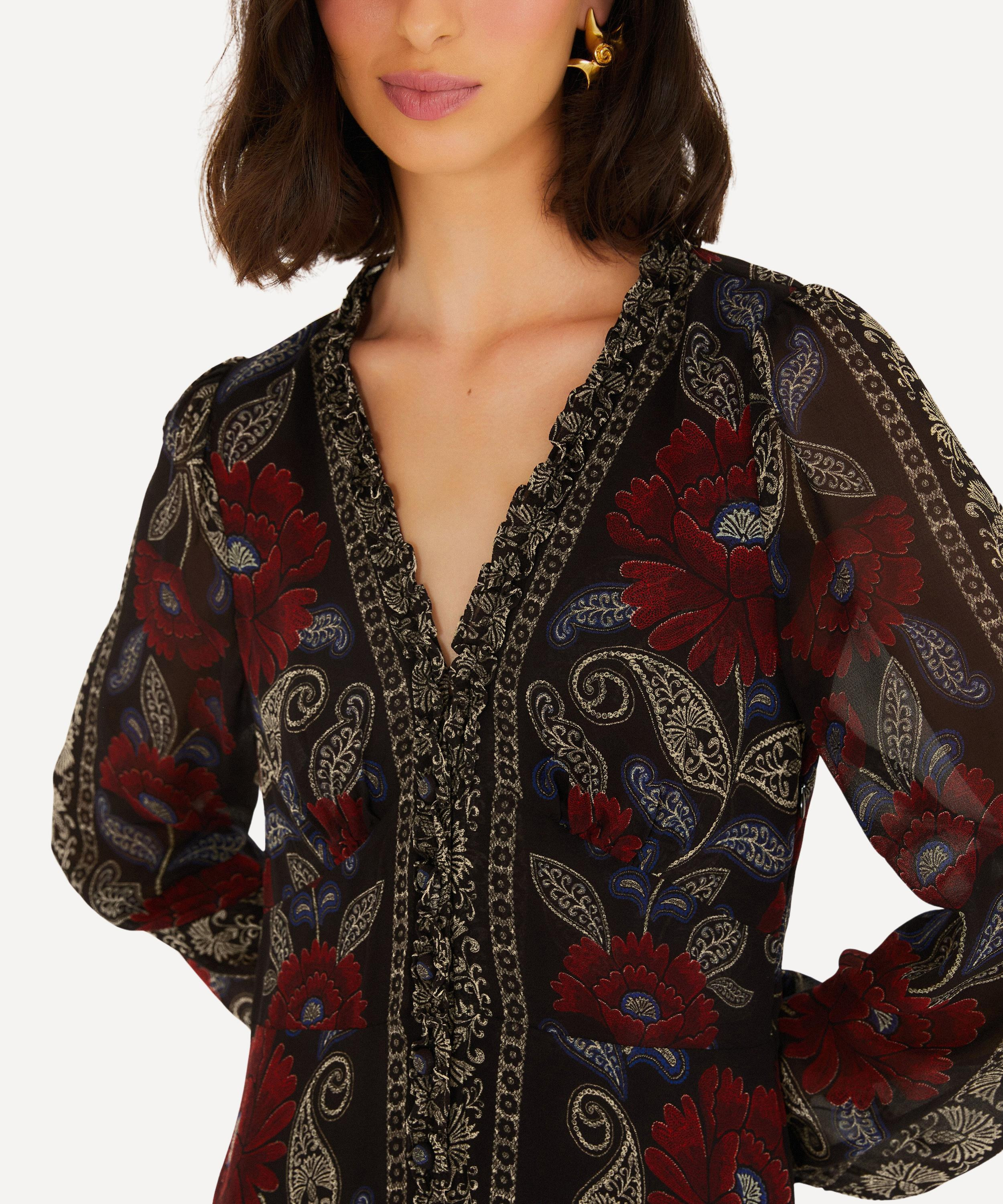Black Valentina Ruffled Long Sleeve Midi Dress - 3