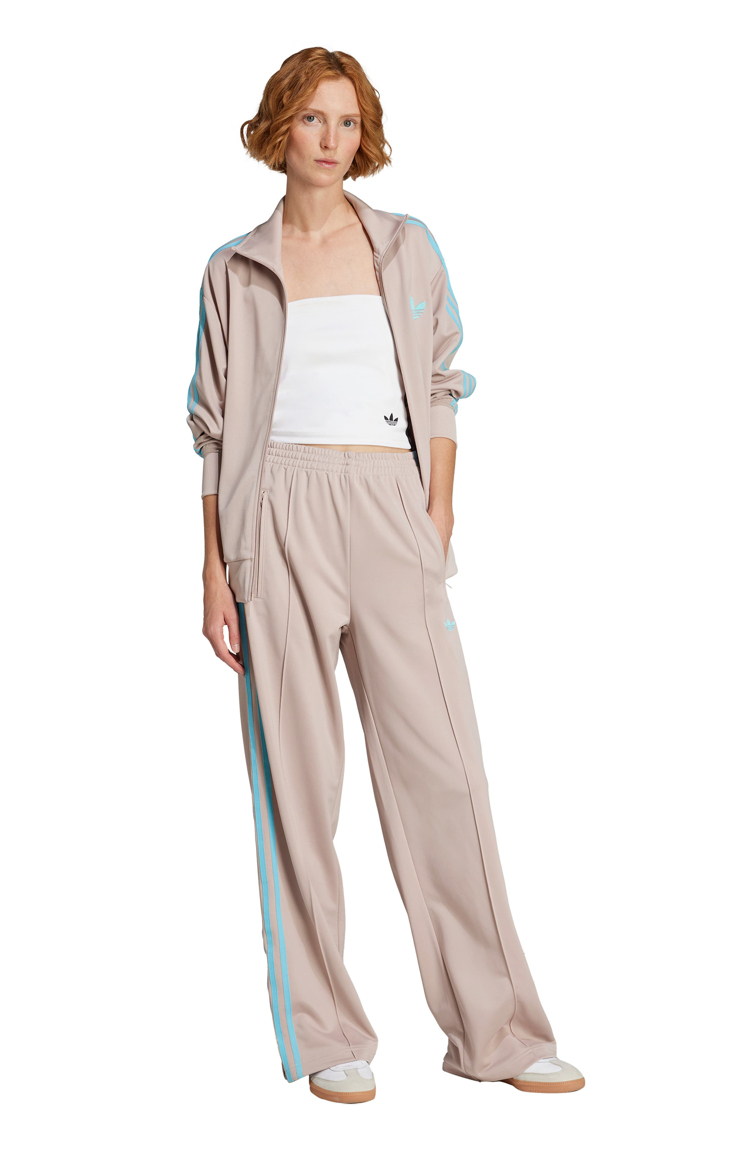 adidas Firebird Recycled Polyester Track Pants in Wonder Taupe/Blue at Nordstrom - 6