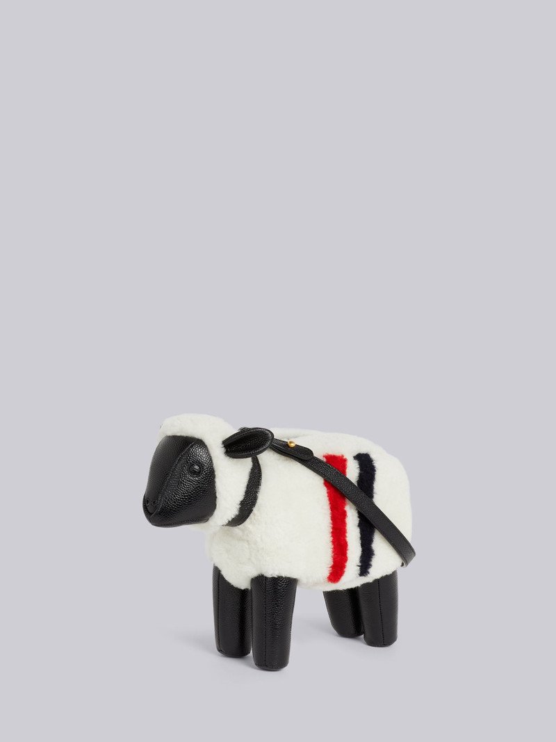 White Curly Merino Shearling Intarsia Stripe Small Sheep Bag 3