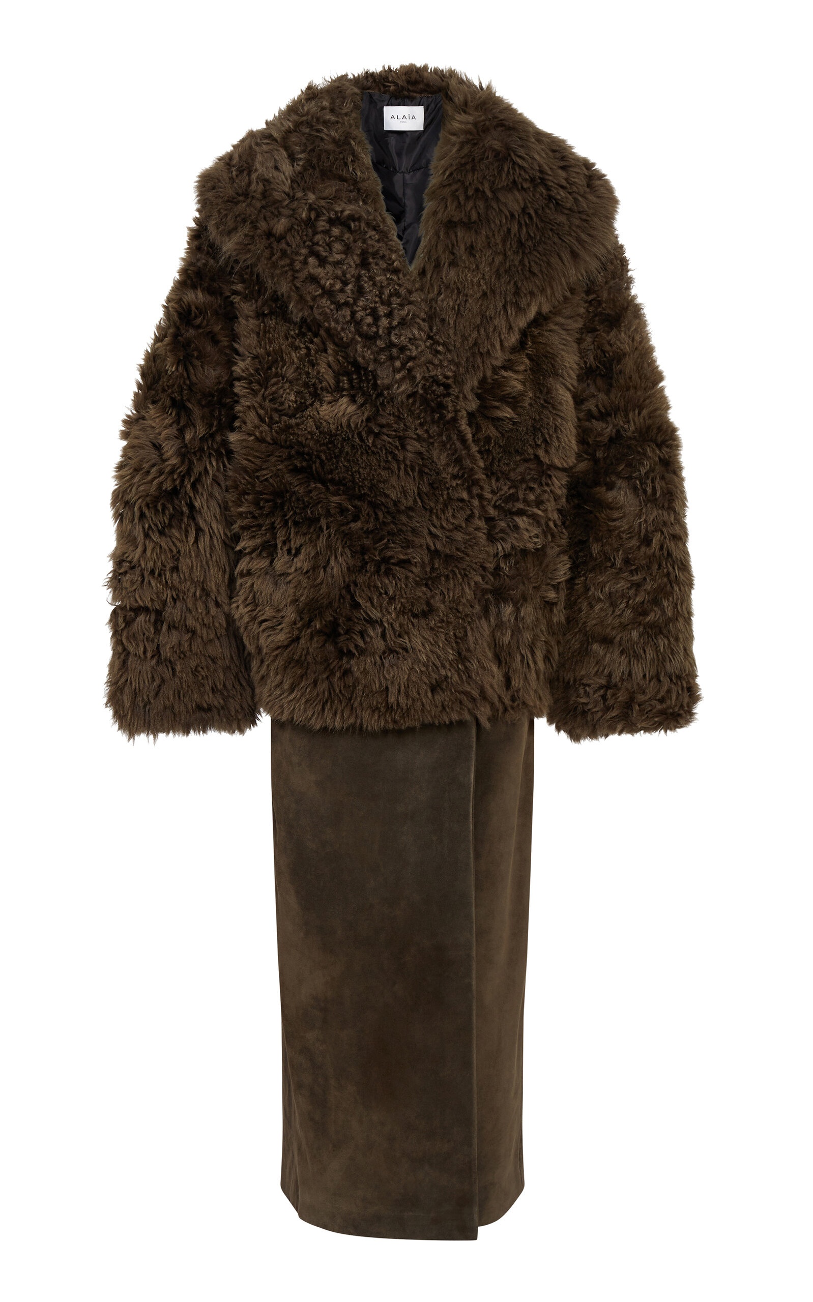 Shearling Suede Coat olive - 1