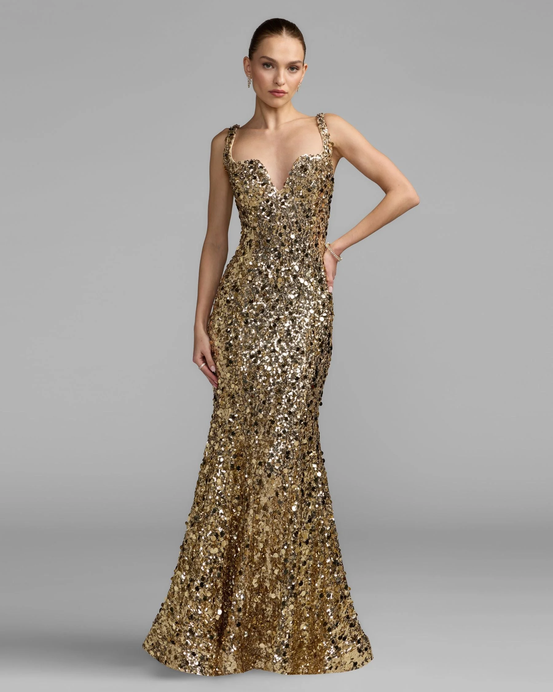 Gold Mixed Sequin Mermaid Gown - 1