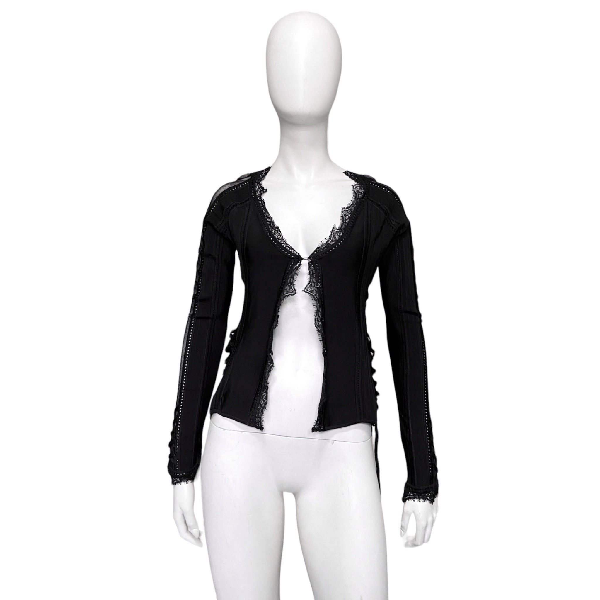 Dior Galliano Spring 2005 Black Bondage Lace Trim Corset Top - 2