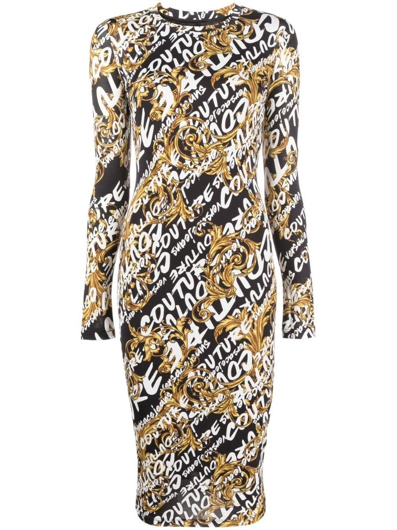 graphic-logo-print midi dress - 1