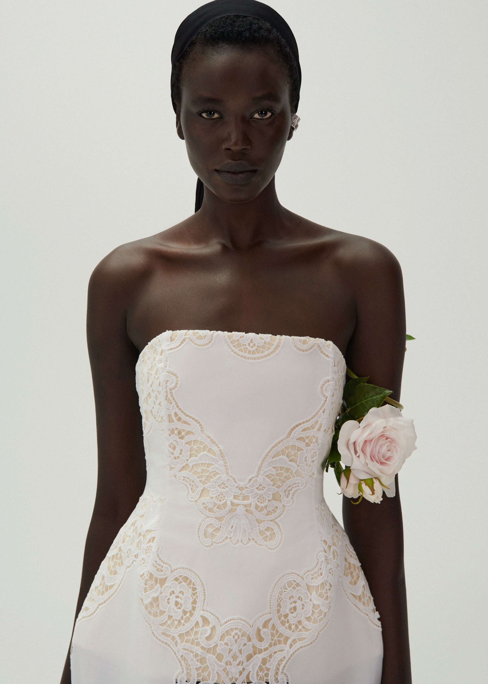Strapless hourglass lace corset midi dress in white - 5