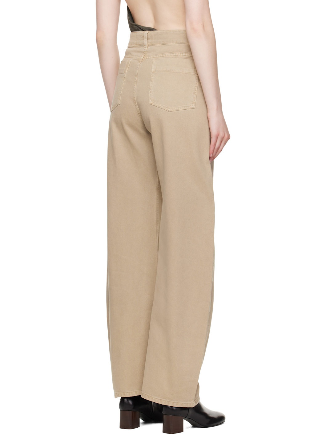 Beige High Waisted Curved Jeans - 3