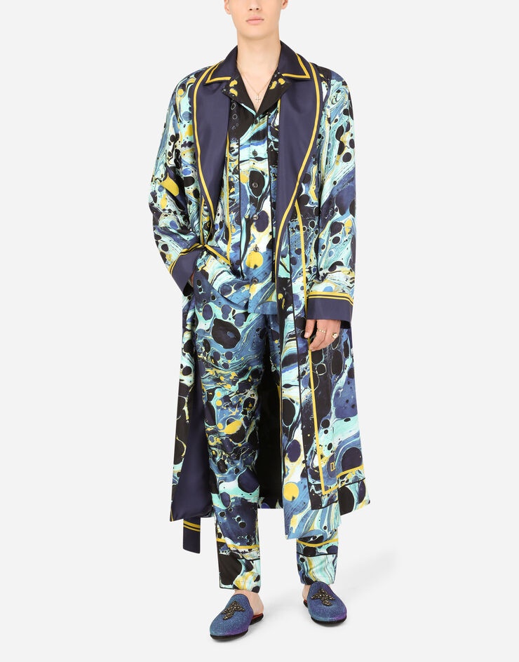 Silk robe with blue marbled print - 6