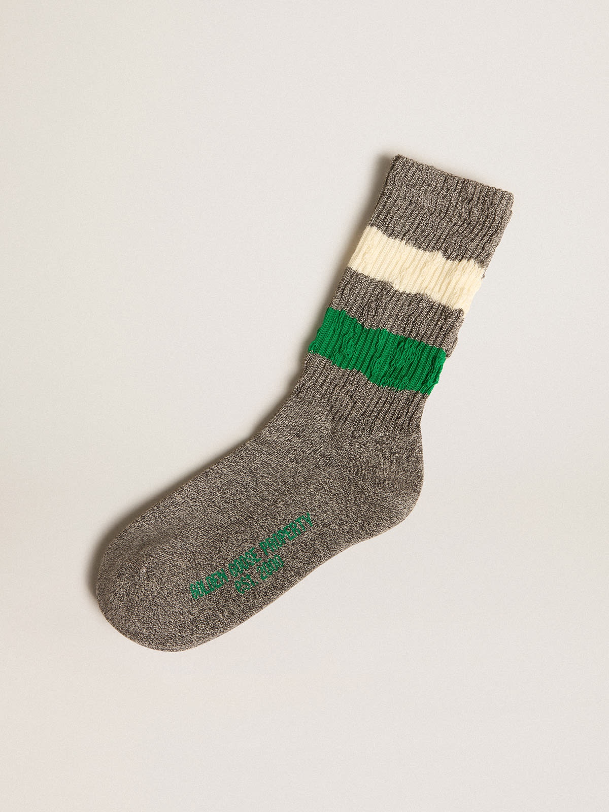Gray melange socks with distressed details and two-tone stripes - 1