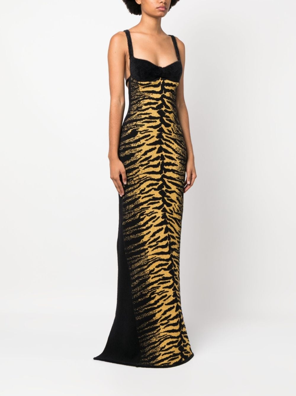 Long yellow and black jacquard dress with degrad?-effect Zebra pattern and crossed straps on the bac - 3
