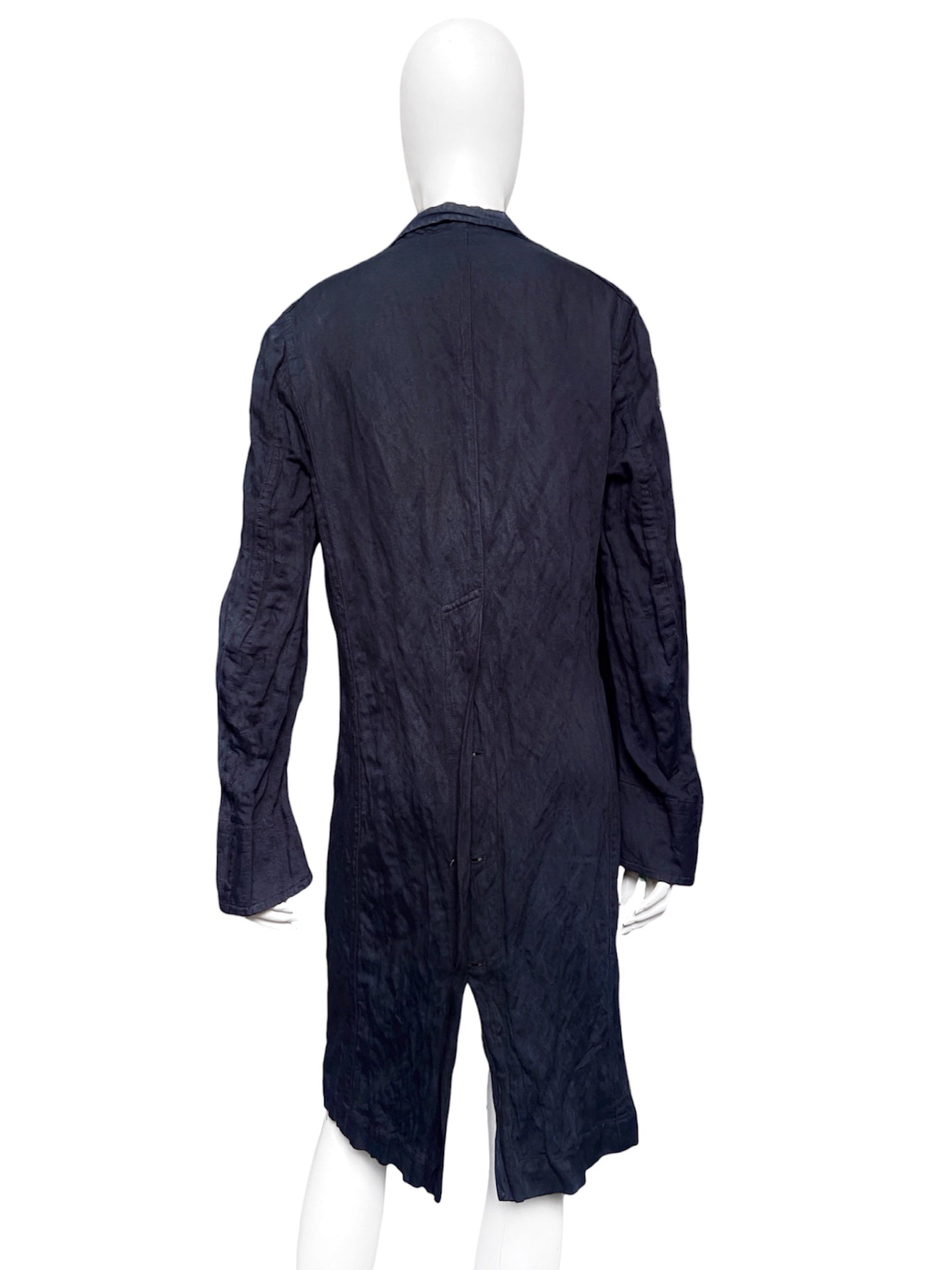 Ann Demeulemeester Spring 2006 Men’s Navy Wrinkled Coat XXS - 5