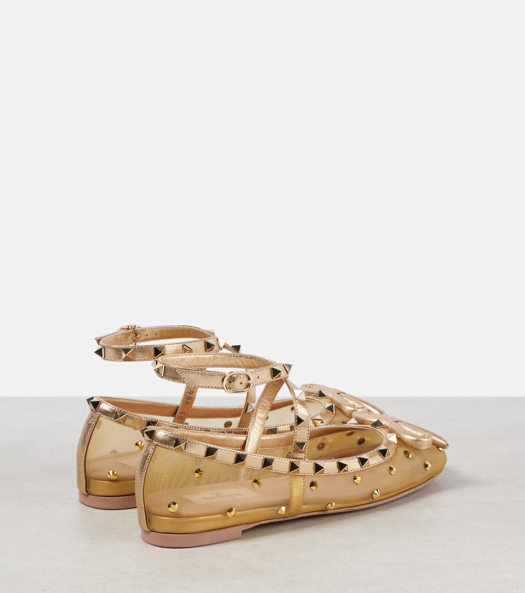 Rockstud embellished mesh ballet flats - 3