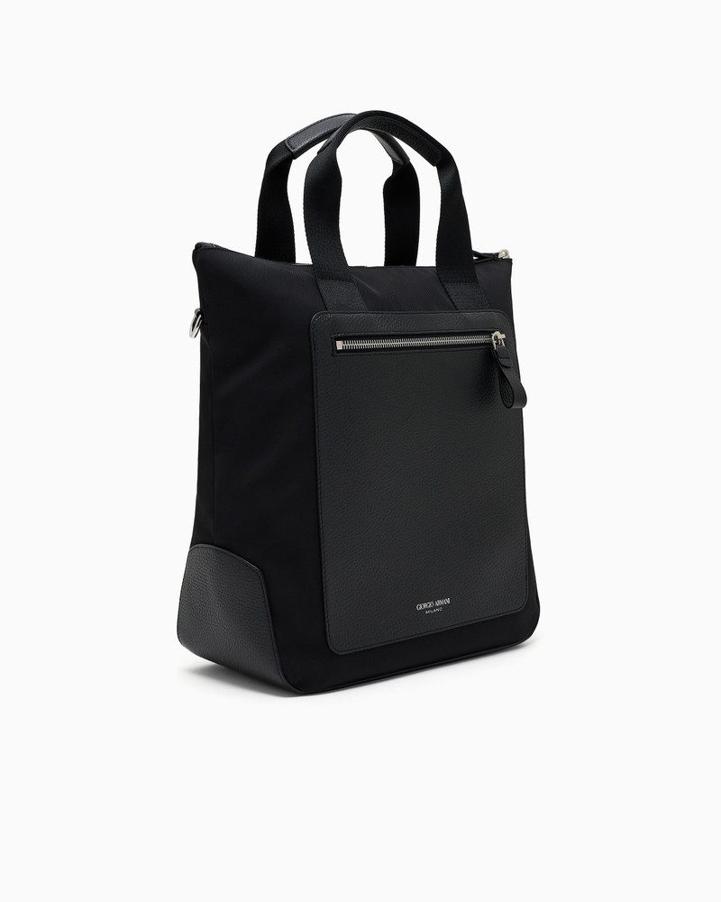 GIORGIO ARMANI SMALL SHOPPER BAG IN RECYCLED NYLON AND PEBBLED LEATHER outlook