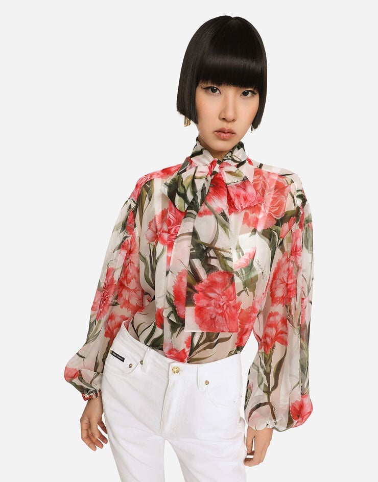 Carnation-print chiffon shirt - 4