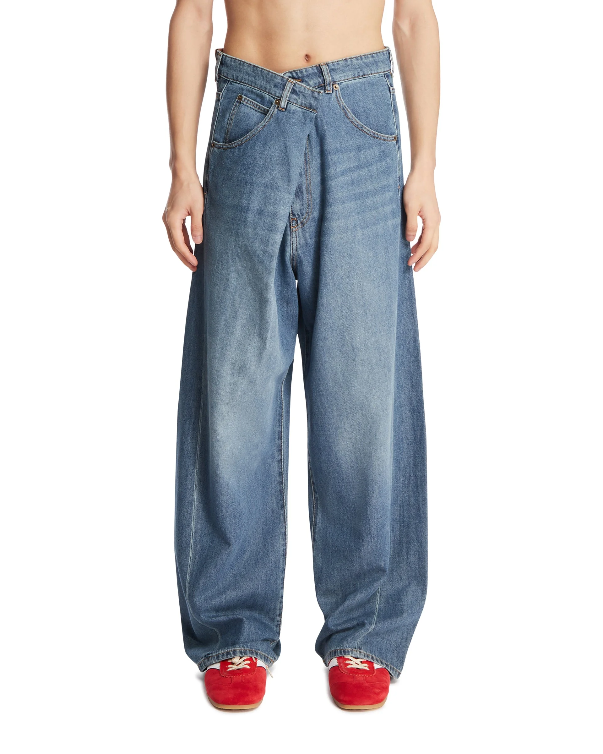 Blue Ined Fold Over Jeans - 1