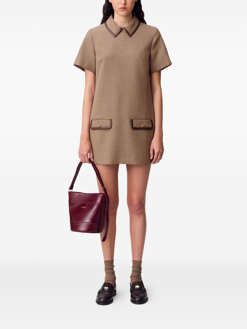 Claudie Pierlot houndstooth leather-trimmed dress outlook