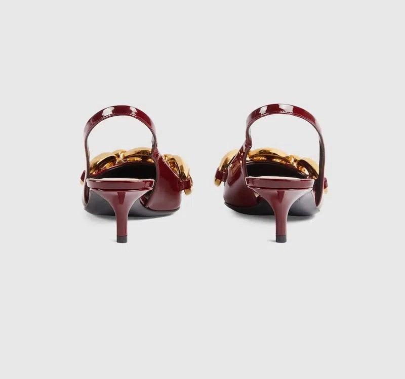 Gucci Marina Chain Patent Leather Slingback Pumps - 3