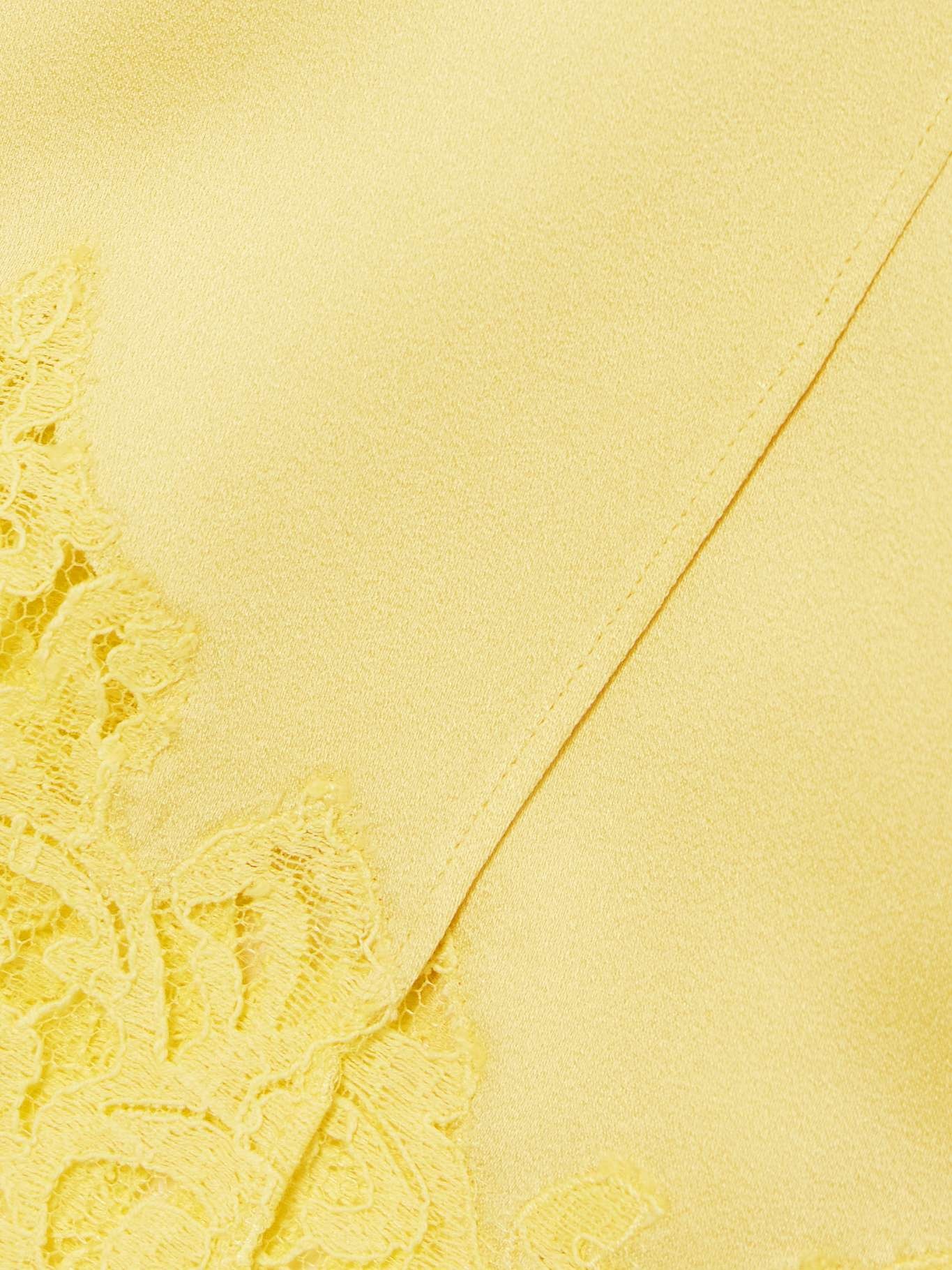 Iconic wrap-effect lace-trimmed satin skirt Yellow - 5