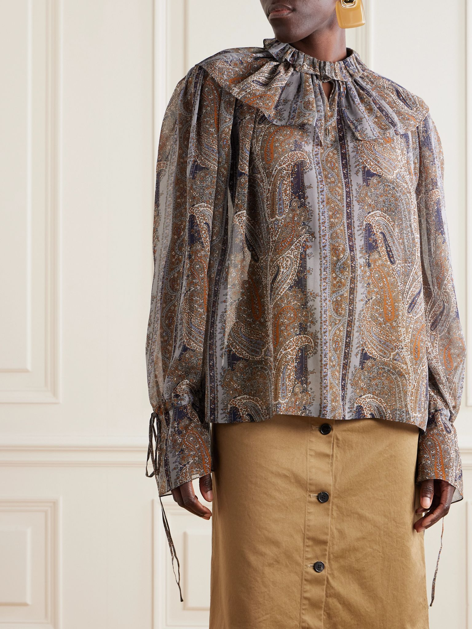 Ruched paisley-print silk blouse Multi - 3