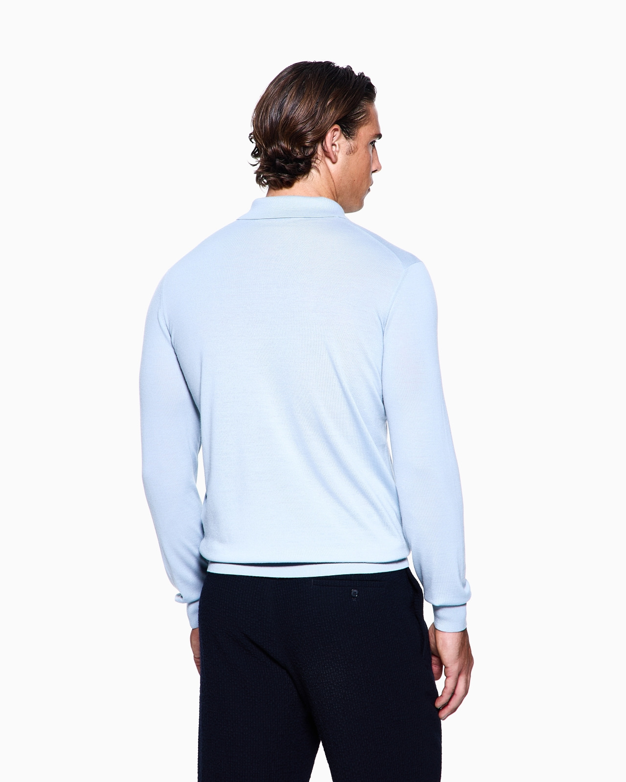 LONG-SLEEVED POLO SHIRT IN VIRGIN WOOL - 3