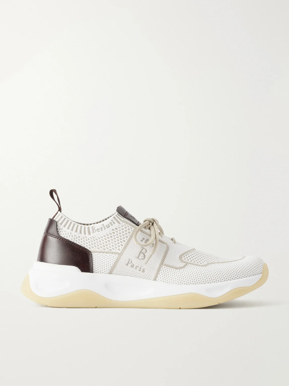 Shadow Leather-Trimmed Stretch-Knit Sneakers - 1