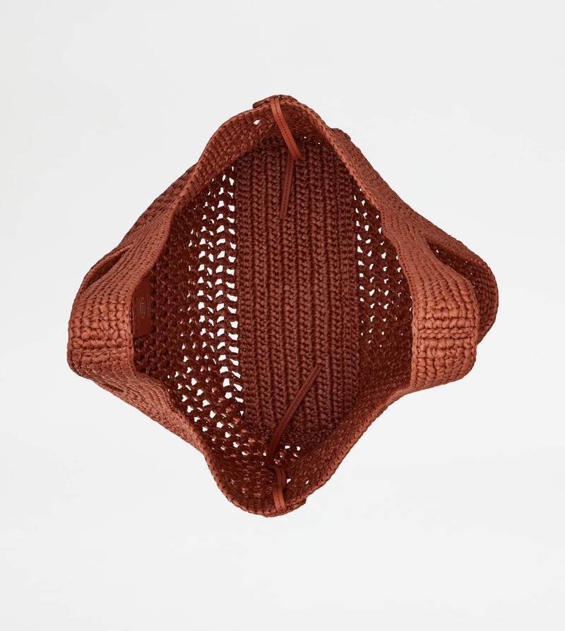 SHOPPING BAG IN RAFFIA AND LEATHER MEDIUM - ORANGE 4