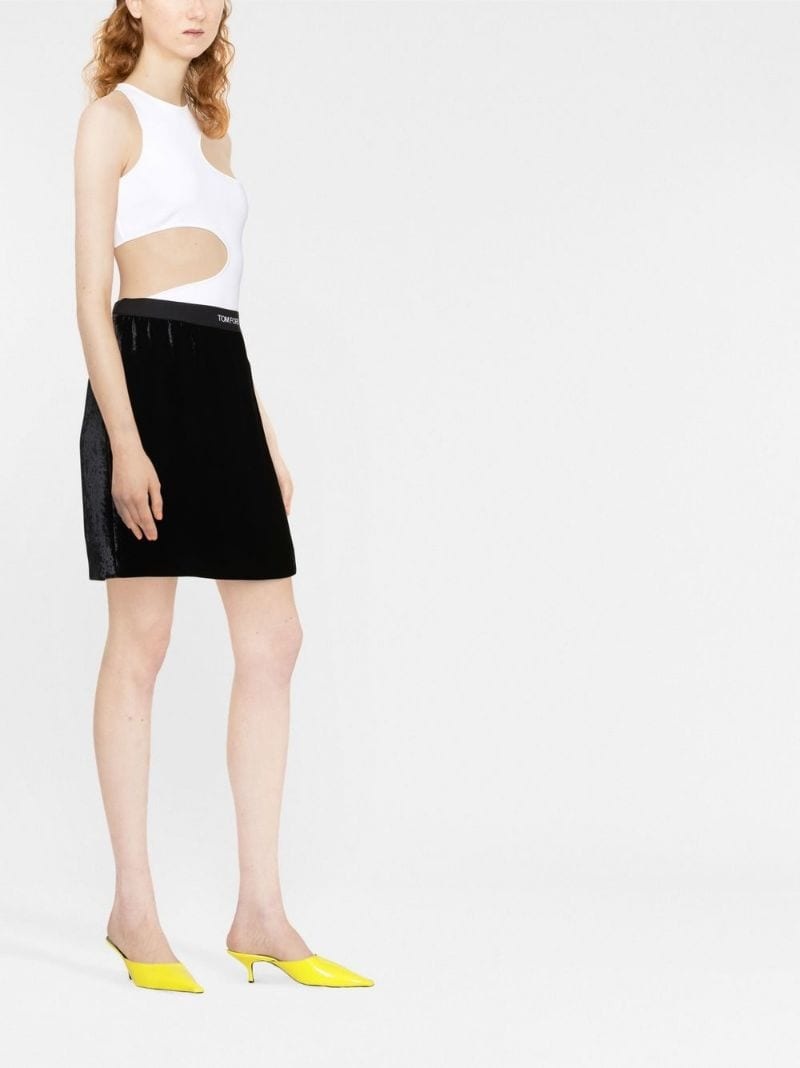 logo-intarsia velvet miniskirt - 4
