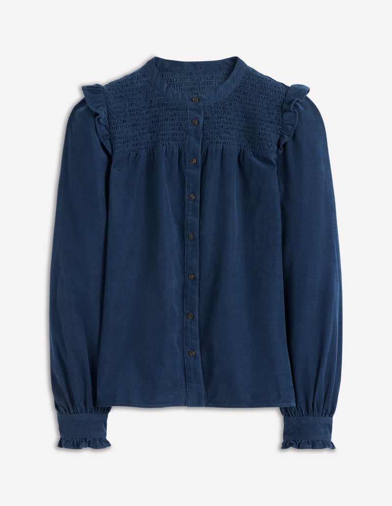 Smocked Yoke Cord Top-Midnight Ocean 1