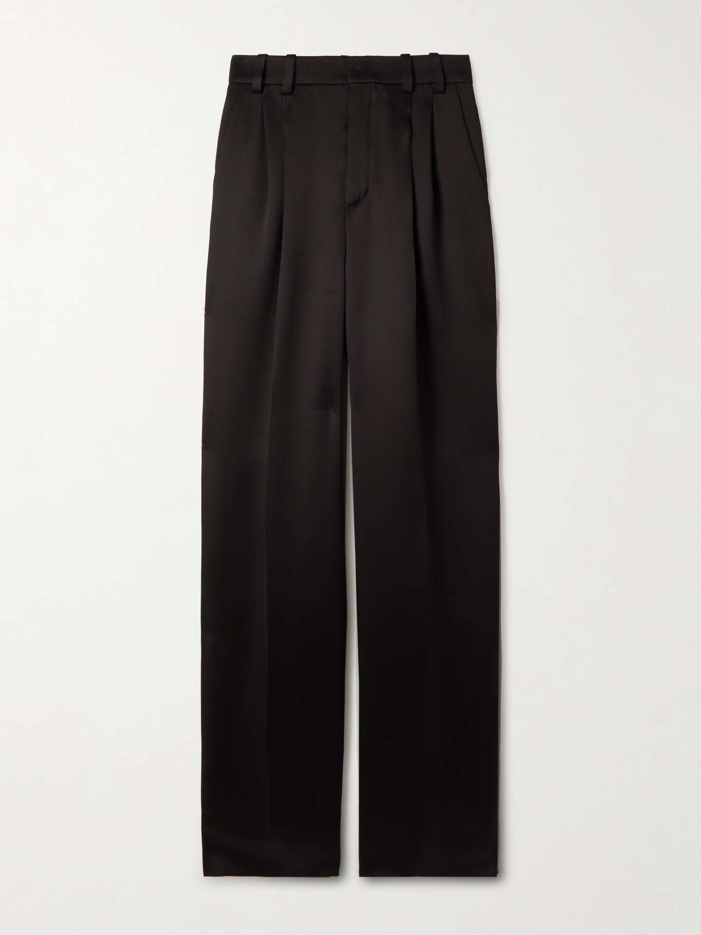 Pleated silk-satin straight-leg pants - 1